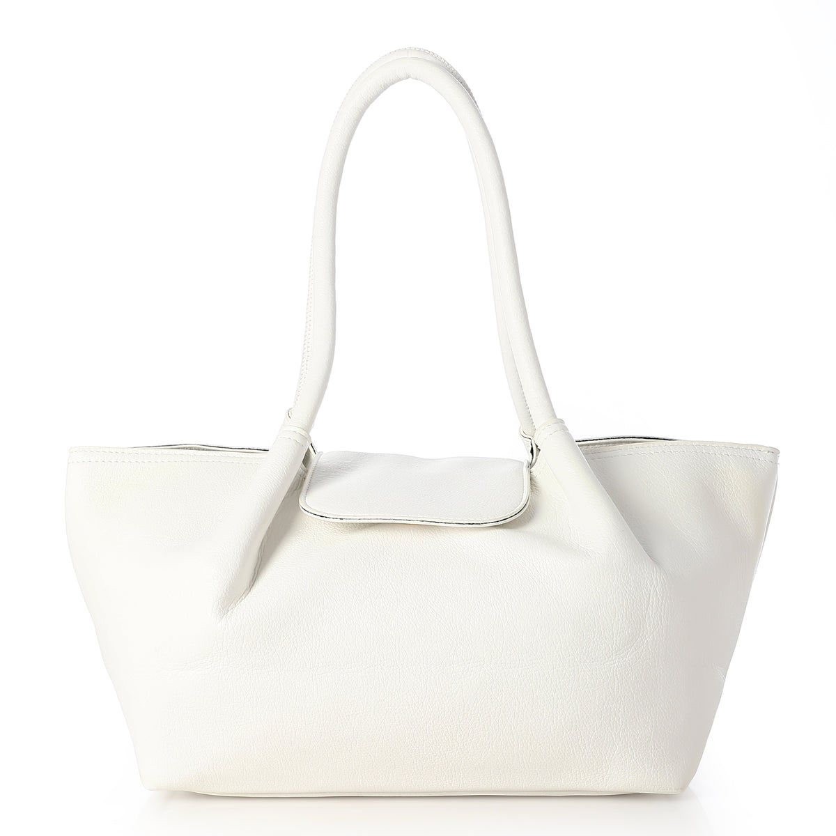 Soft Leather Flap-Detail Shoulder Tote Bag White