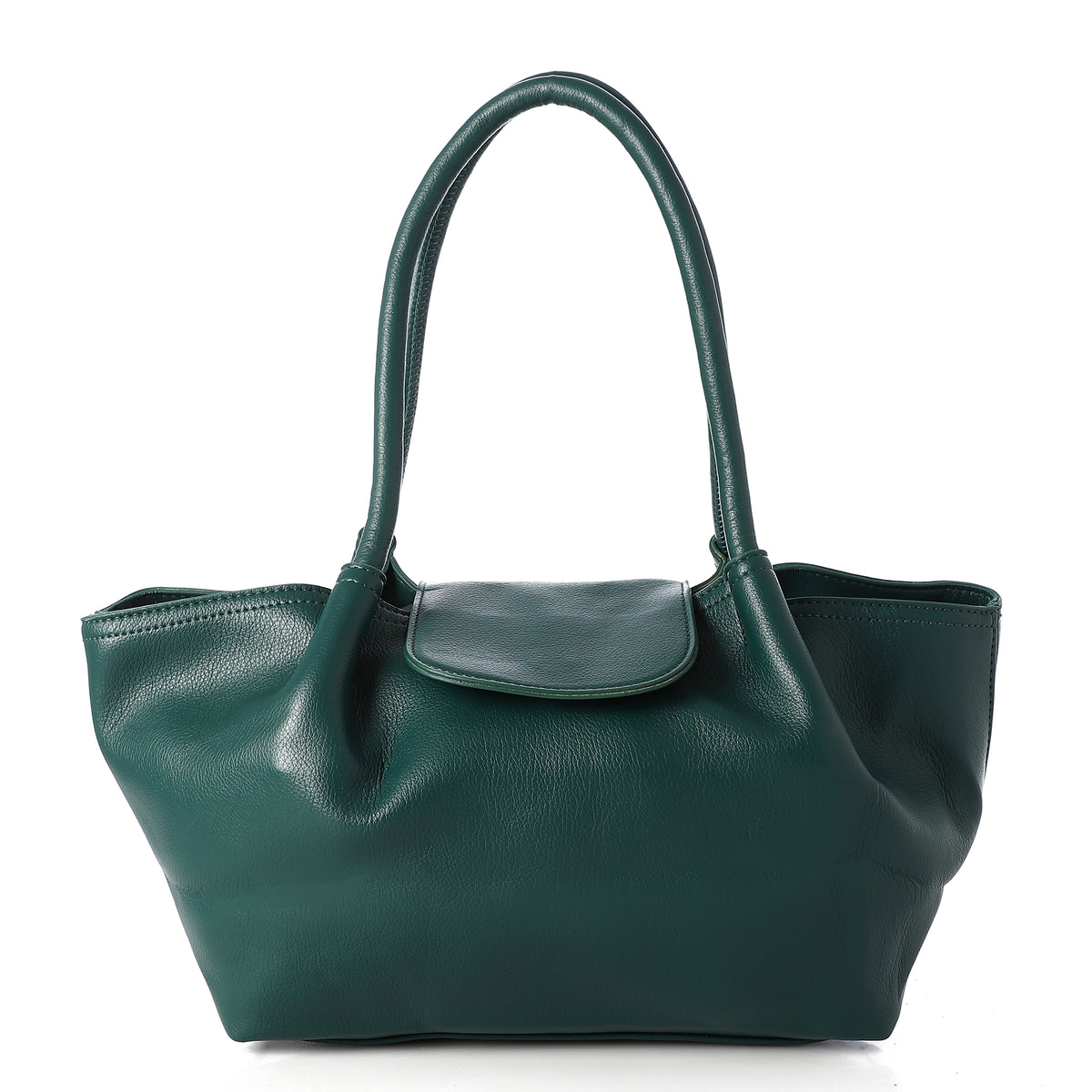 Soft Leather Flap-Detail Shoulder Tote Bag Green