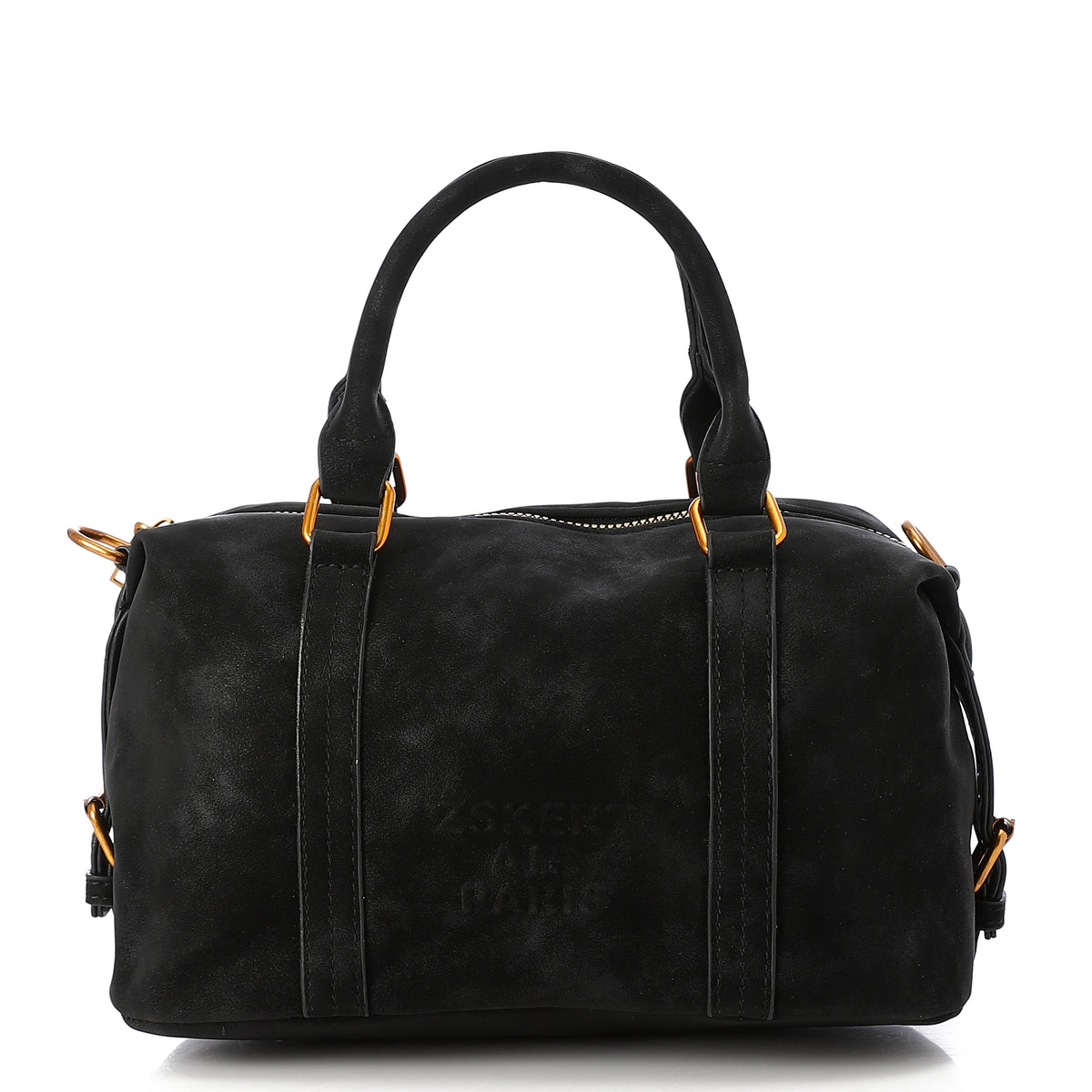 Structured Logo-Embossed Boston Handbag Black