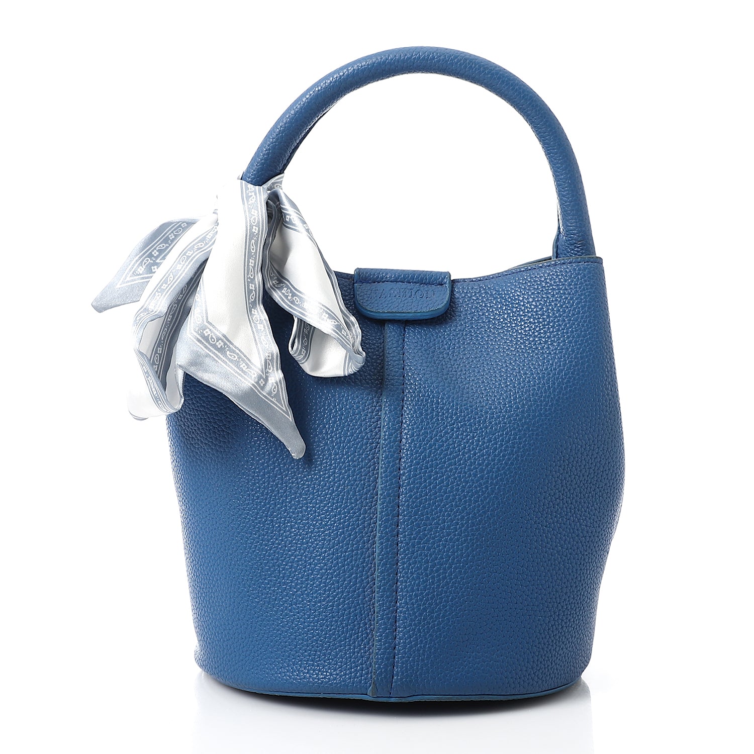 Blue Bucket Handbag Set Textured Leather Look Purse with Matching Pouch & Scarf