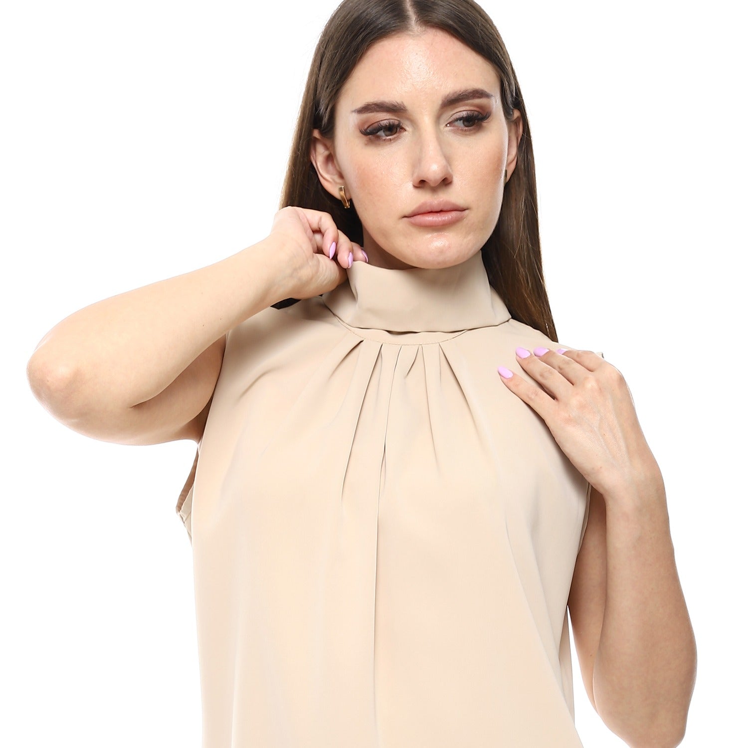 Sleeveless Turtle-Neck Top – Beige