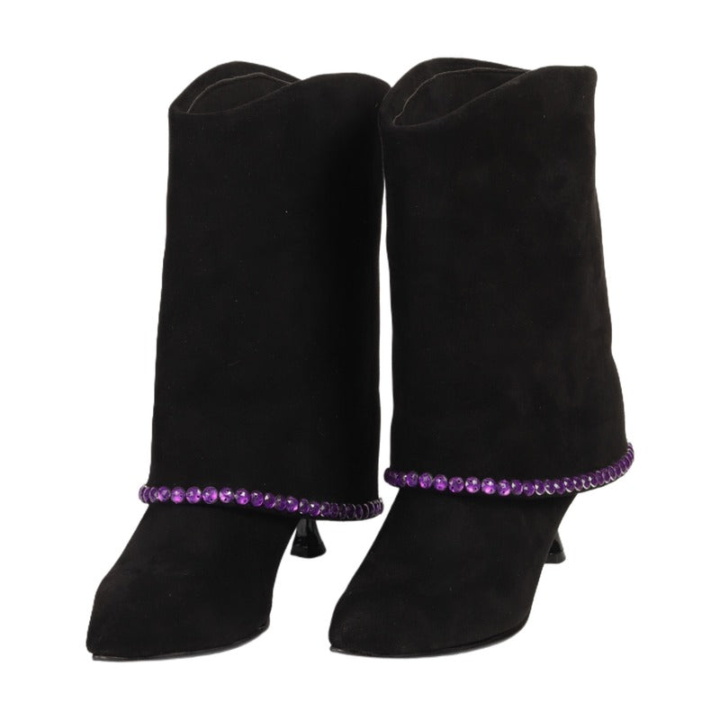 Purple Gem Suede Mid-Calf Boots ƒ?? Black