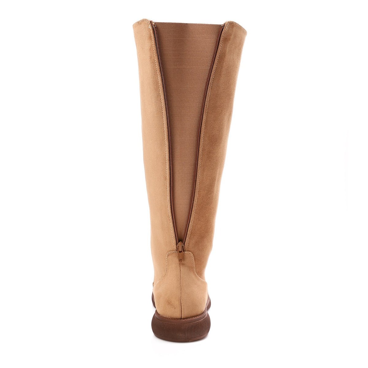 Expandable Wide Calf Suede Knee High Boots Café Big Sizes