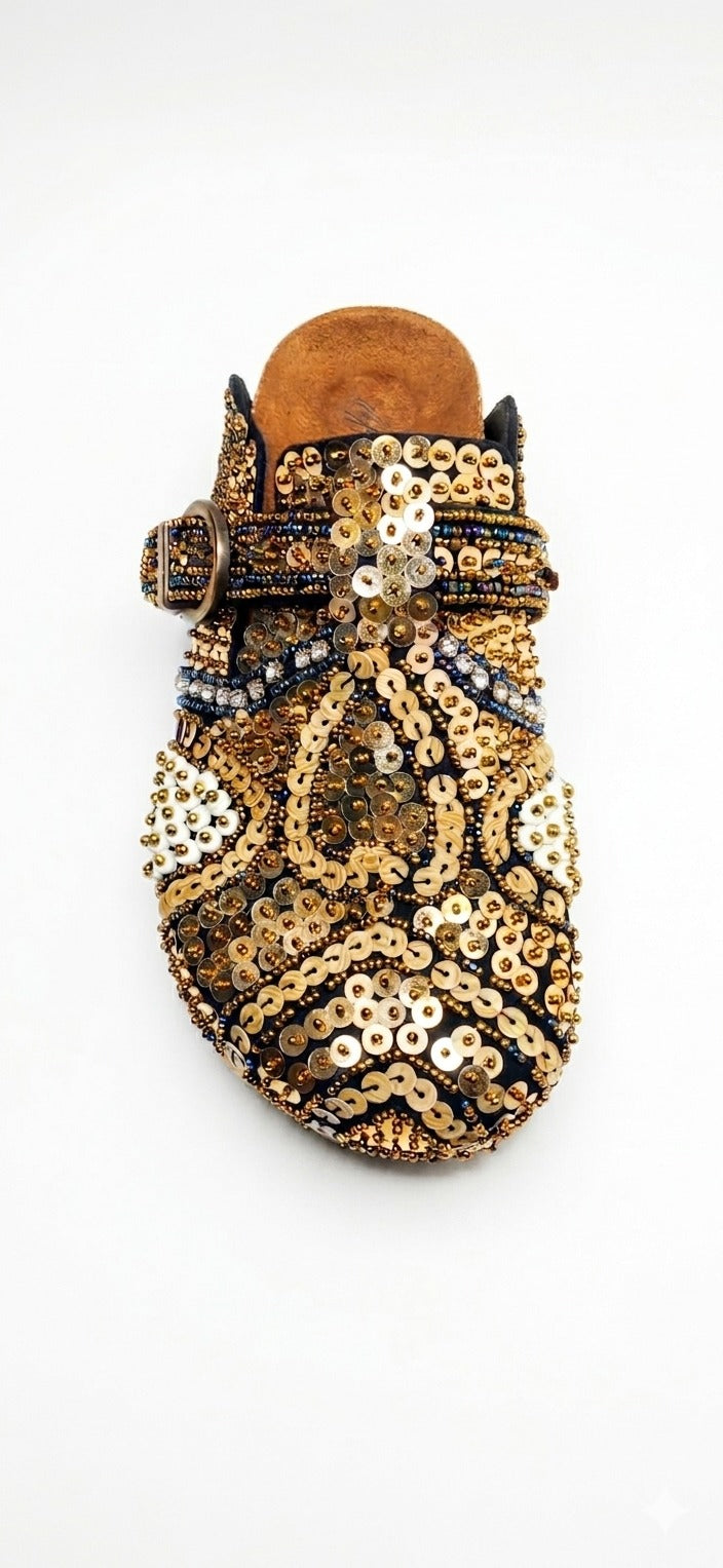 Hand-Embellished Gold Sequin Clogs